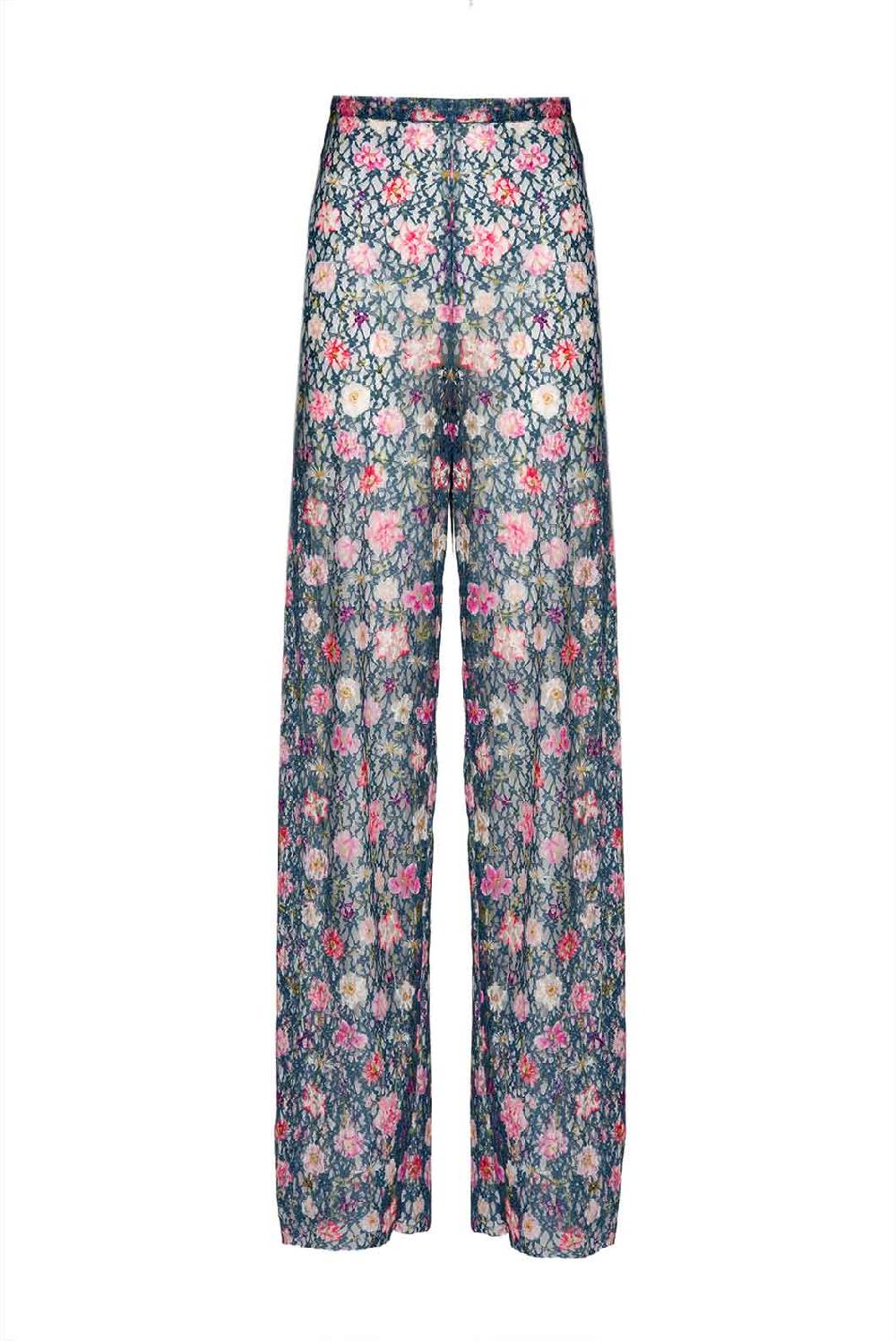 Luisa Beccaria Pantaloni svasati a vita alta in georgette con stampa floreale Fino al 60% di sconto