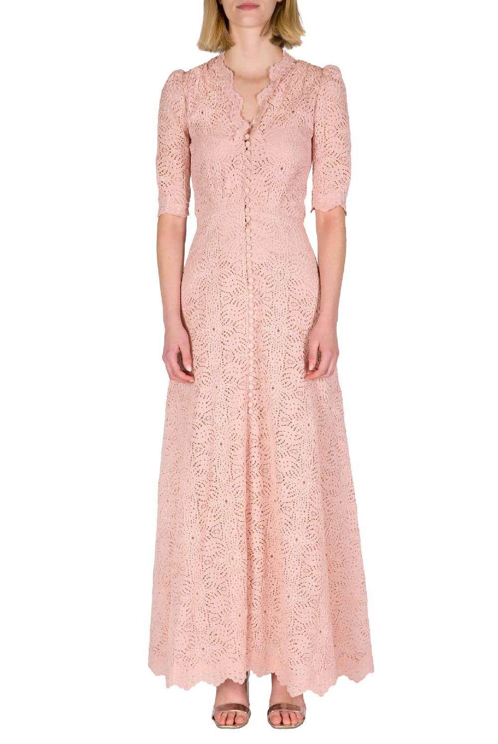 Luisa Beccaria Abito lungo in pizzo rosa antico Only for today