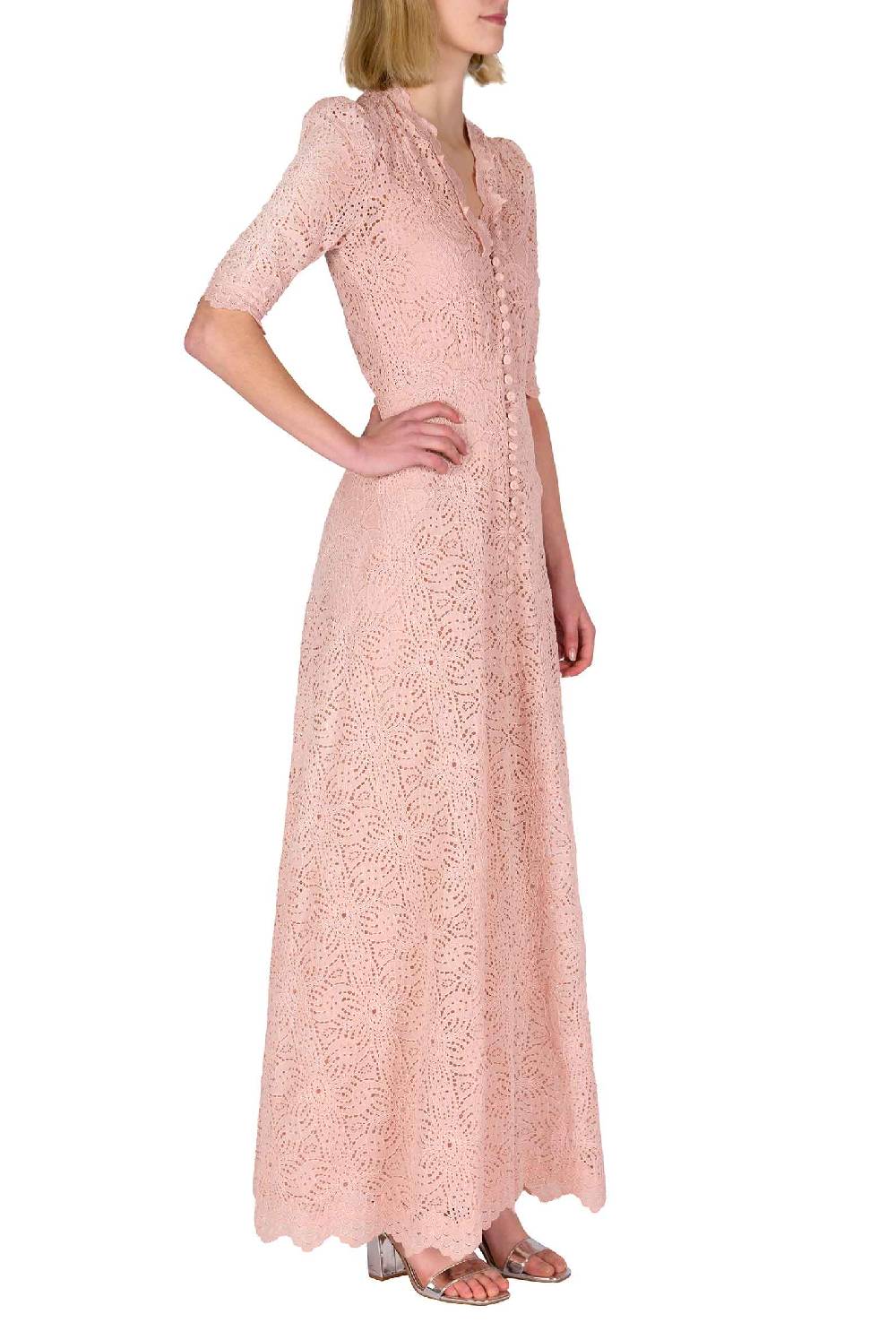 Luisa Beccaria Abito lungo in pizzo rosa antico Only for today