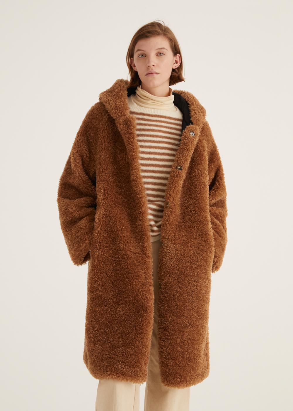 Rosso35 Cappotto reversibile con pelliccia ecologica e cappuccio Italy