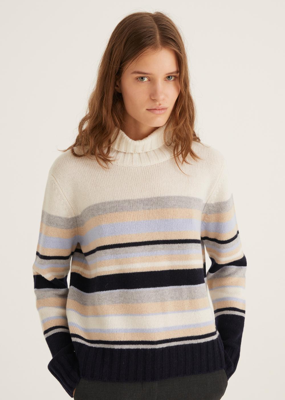 Rosso35 Maglia collo alto con righe multicolor In Saldo