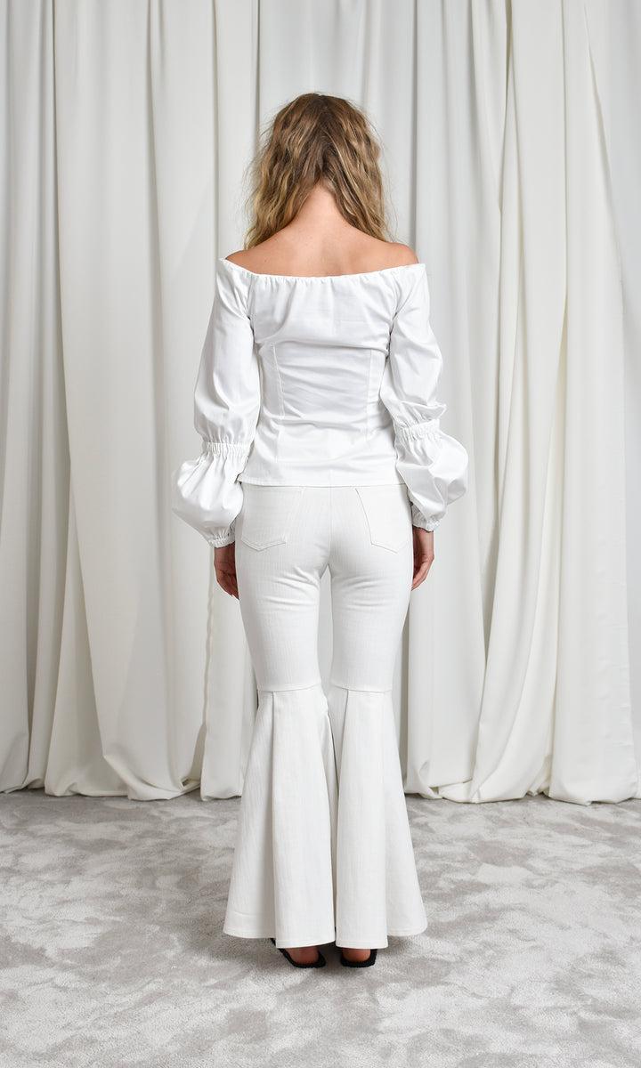 Sara Battaglia Neckline Puff Sleeve Top Negozi Online