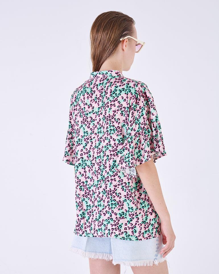 Silvian Heach Blusa leopardata con maniche ad aletta Economico