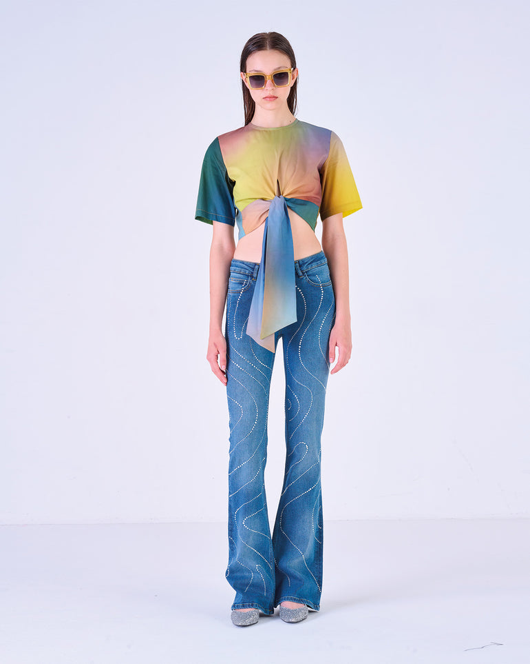 Silvian Heach Jeans a zampa con strass Latest fashion