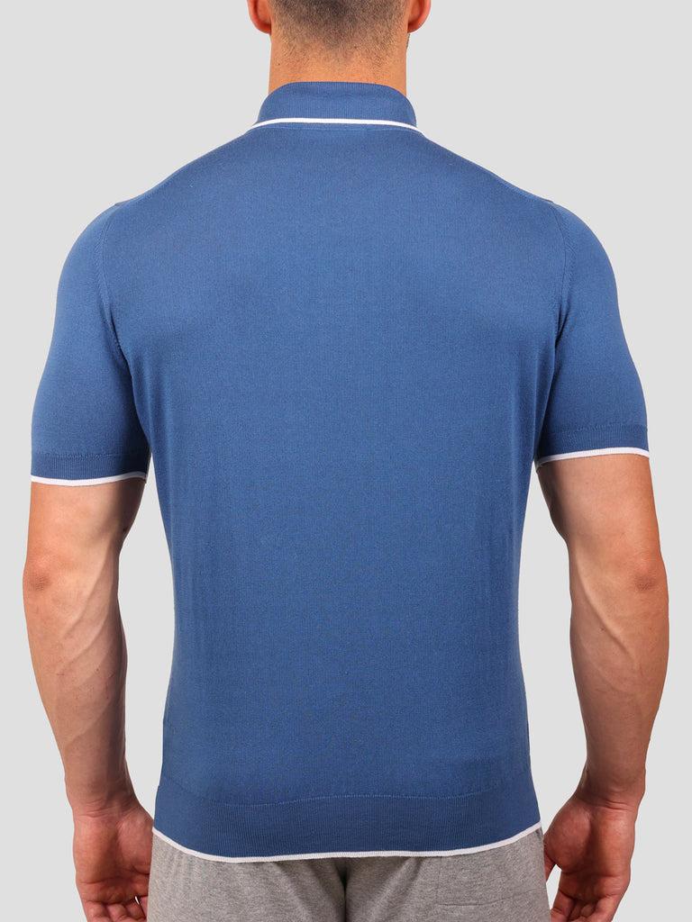 Svevo Maglia Polo 80% Cotone - 20% Seta Blu e Bianca Consegna Veloce