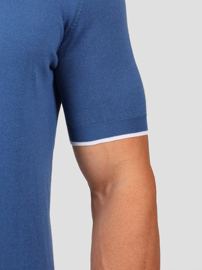 Svevo Maglia Polo 80% Cotone - 20% Seta Blu e Bianca Consegna Veloce