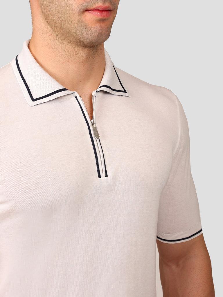 Svevo Maglia Polo con Zip 100% Cotone Makò Panna Presa