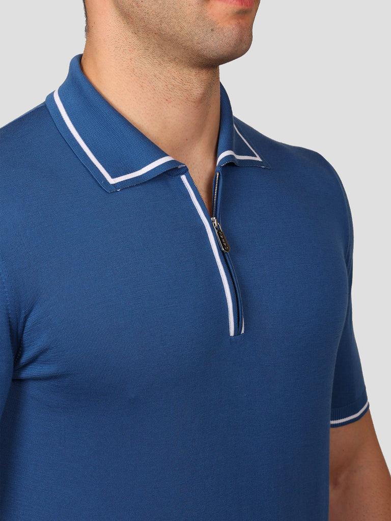Svevo Maglia Polo con Zip 100% Cotone Makò Blu Offerte