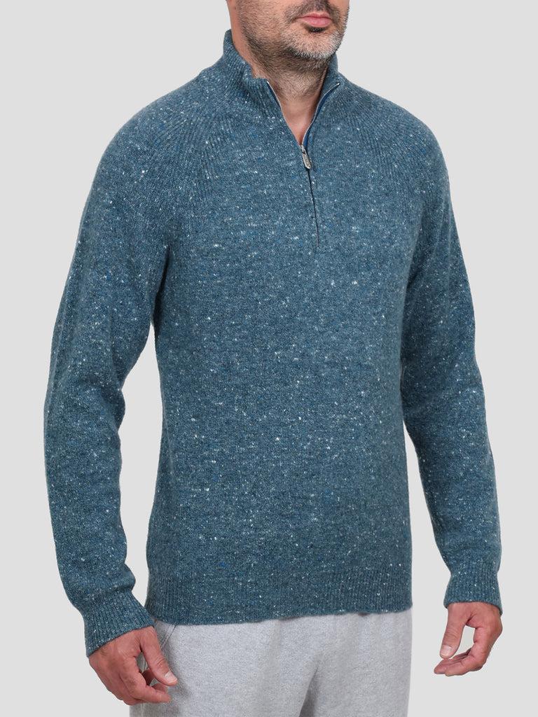 Svevo Lupetto con zip Lana Cashmere e Poliammide Blu Economico