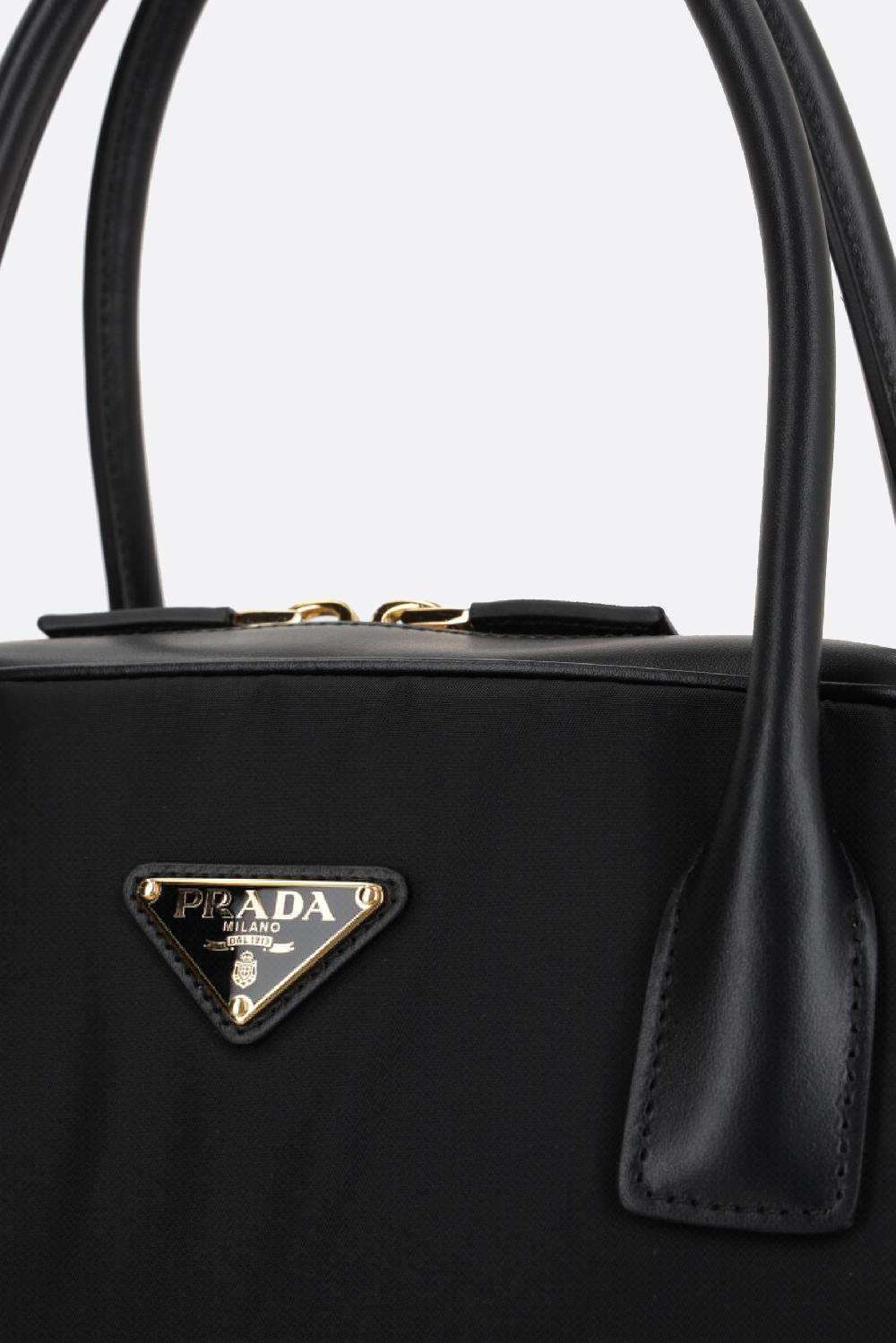 PRADA borsa bauletto large in Re-Nylon e pelle liscia Vendita Economica