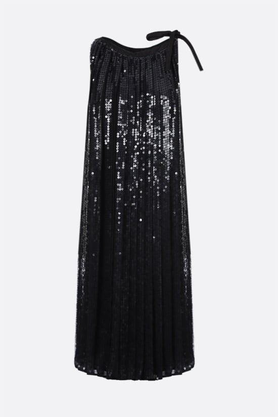 PRADA abito corto plissé in chiffon con paillettes