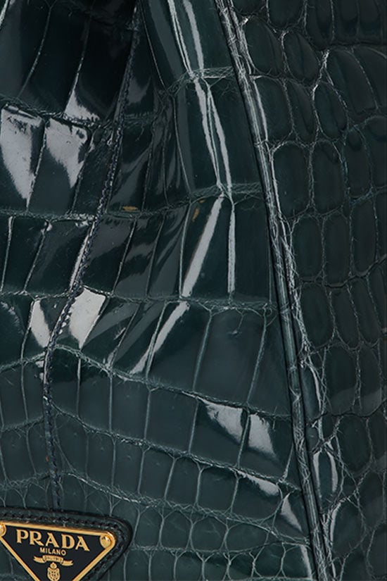 PRADA borsa a mano in pelle di coccodrillo lucido Spedizione Gratuita