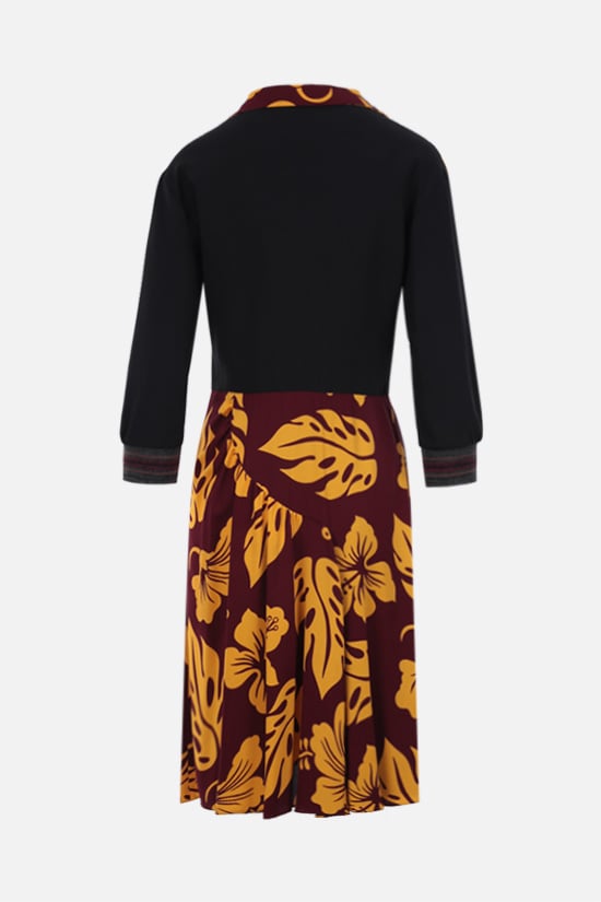PRADA abito midi in sablé stampa Hibiscus Vendita Calda
