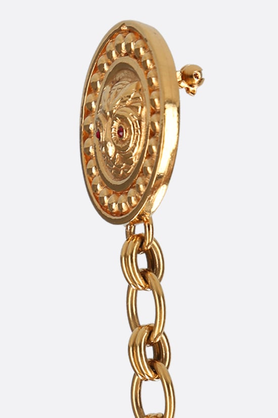 CHANEL VINTAGE WOMAN spilla in metallo con doppio medaglione e catena Italy