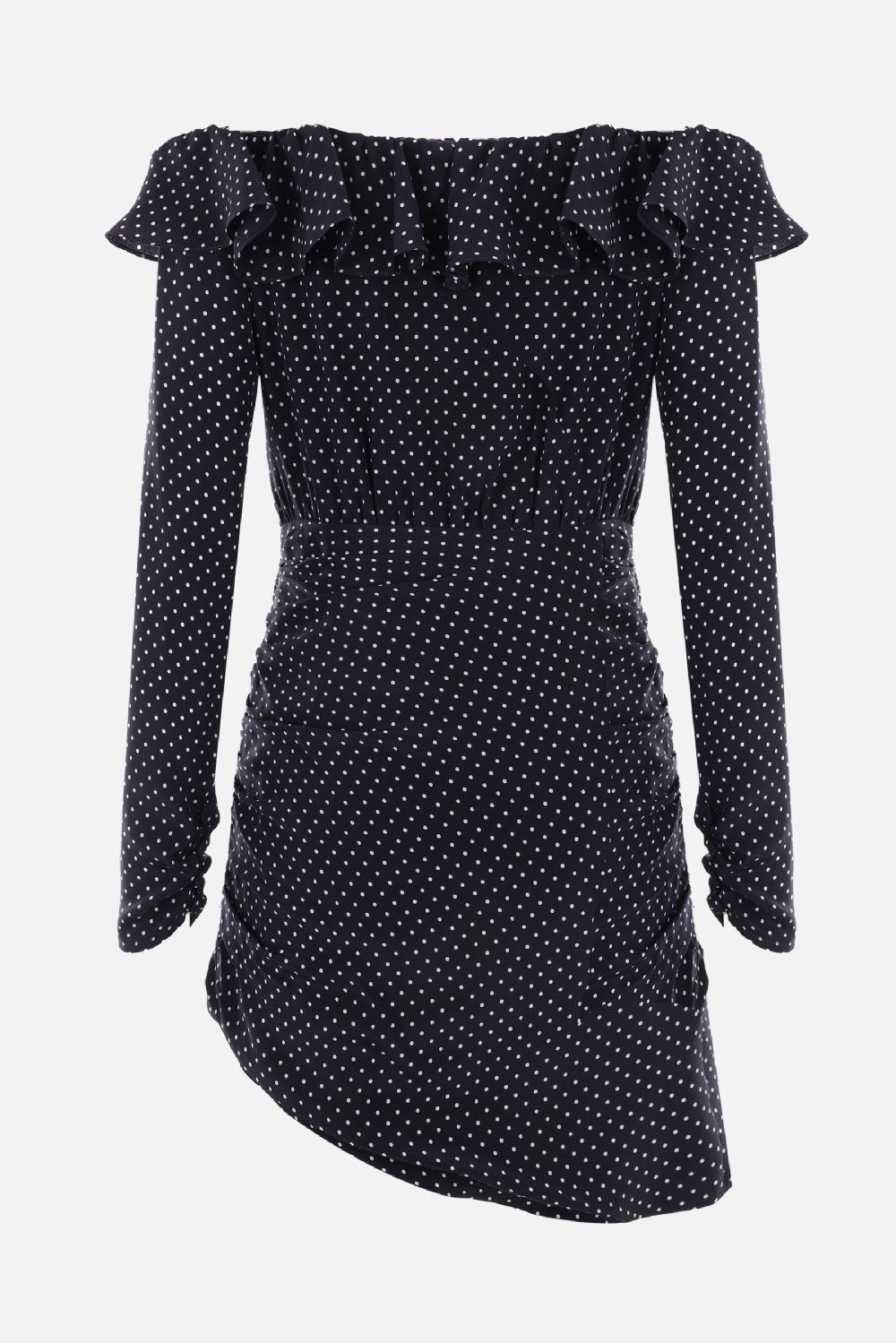 ALESSANDRA RICH miniabito off-the-shoulder in seta a pois Nuova