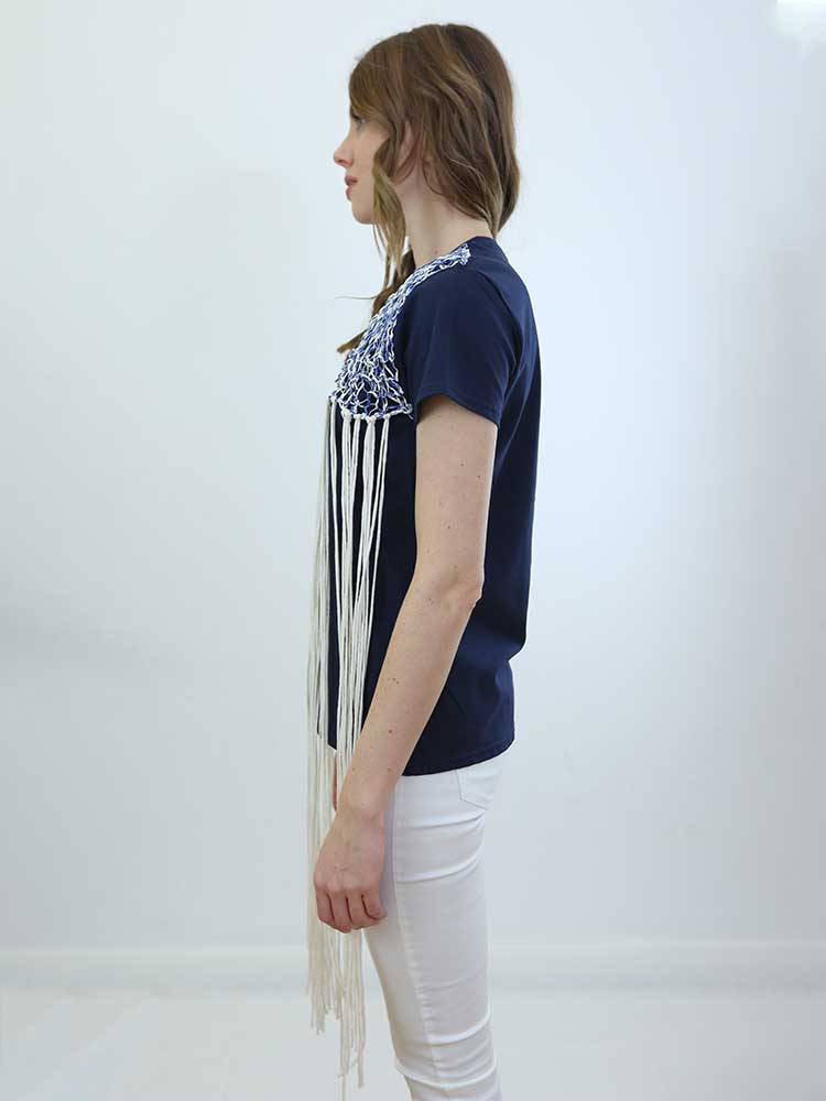 Tricot à Porter T-SHIRT CON APPLICAZIONE A RETE E FRANGE Vendite Flash