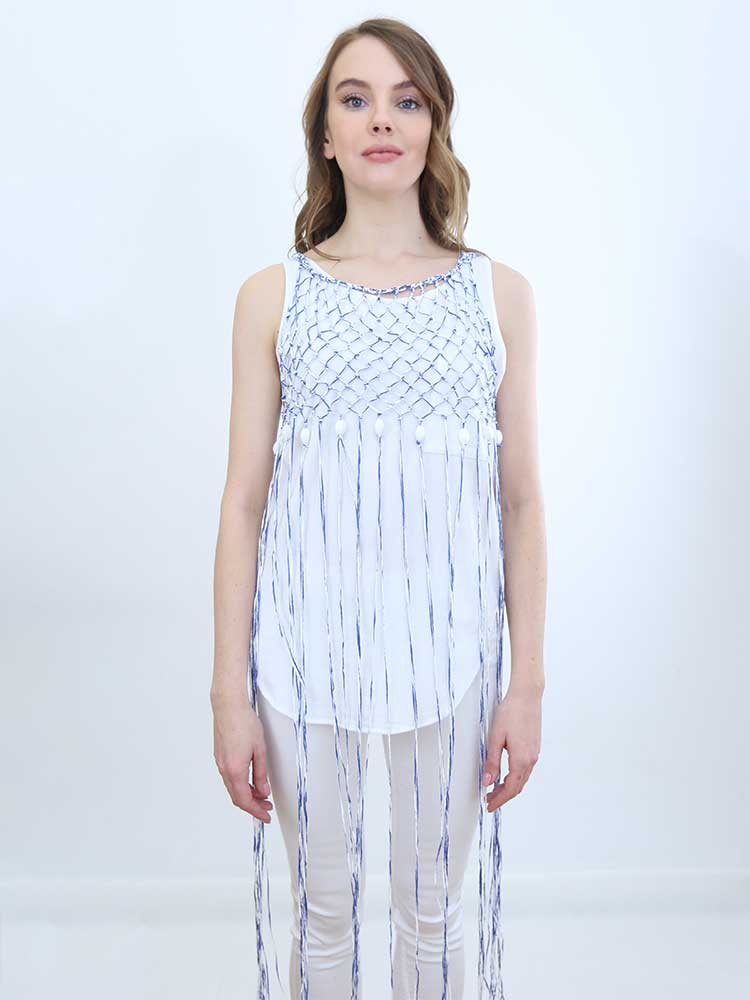 Tricot à Porter TOP RETE CON FRANGE Nuovo