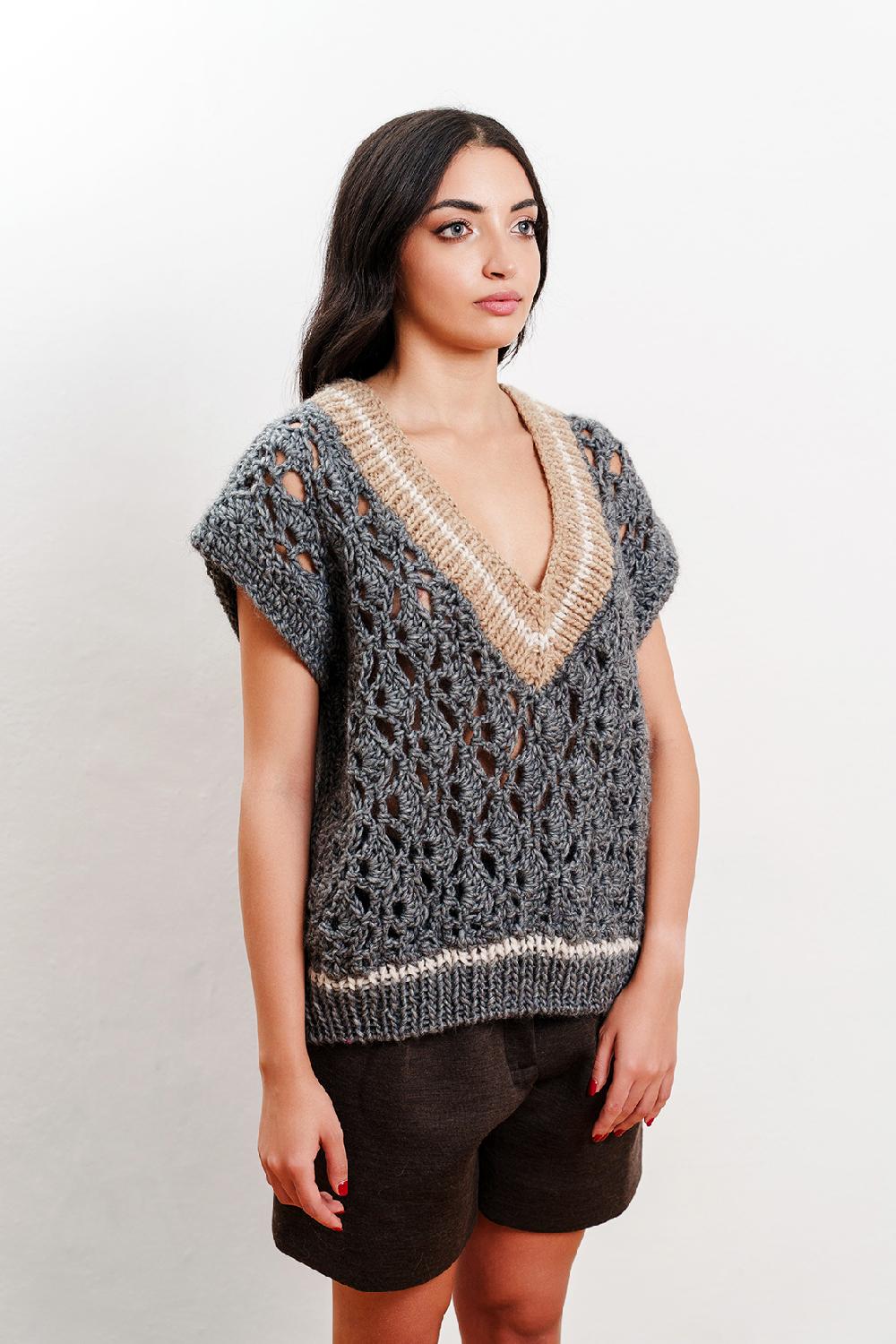 Tricot à Porter Gilet over traforato orli a coste Consegna Veloce