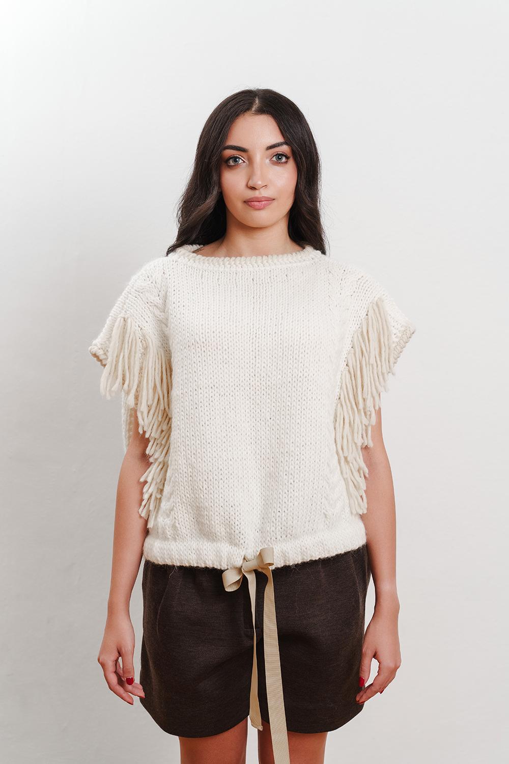 Tricot à Porter Maglia Cubetto con coulisse e frange laterali Novità