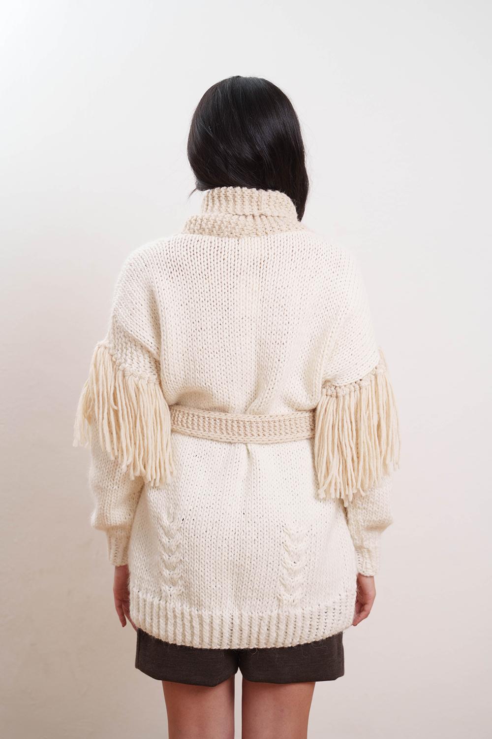 Tricot à Porter Cardigan collo a scialle cintura e frange sul giro manica basso Presa