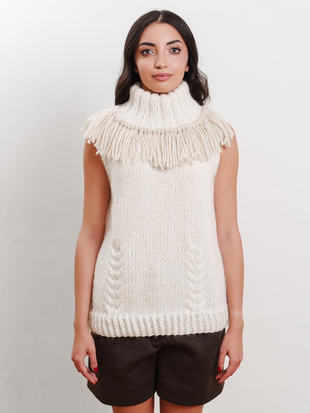 Tricot à Porter Gilet collo vulcano con frange a contrasto Sconto