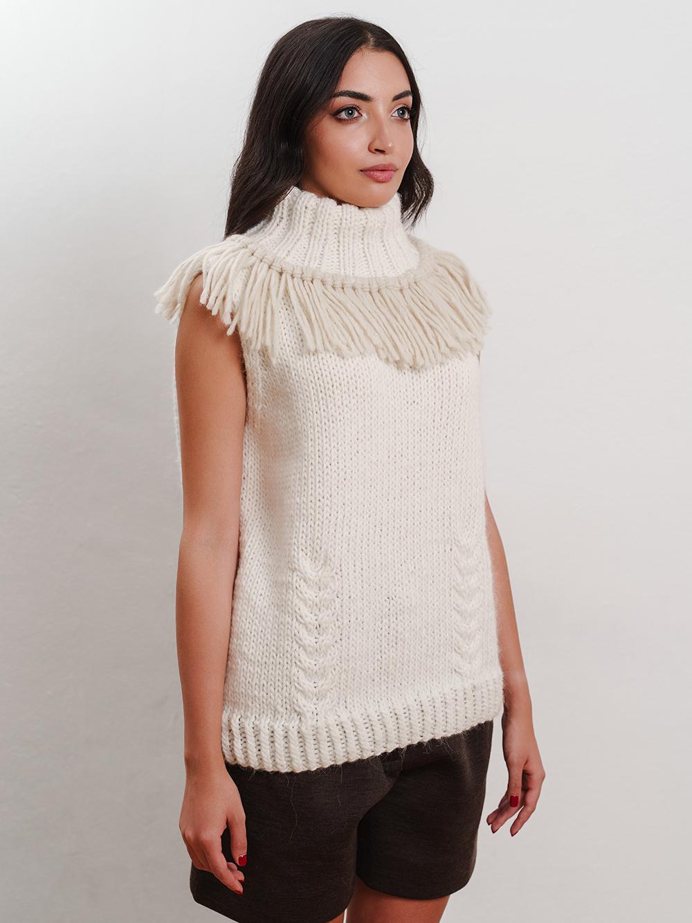 Tricot à Porter Gilet collo vulcano con frange a contrasto Sconto