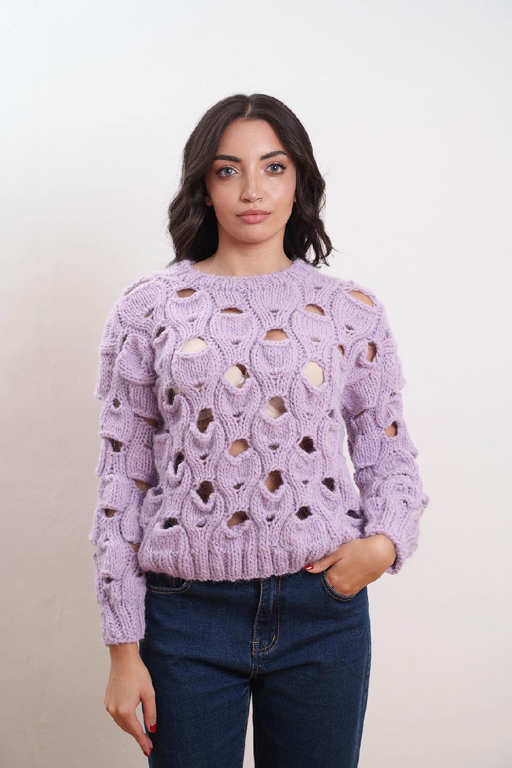 Tricot à Porter Maglia girocollo in lana traforata all over Online