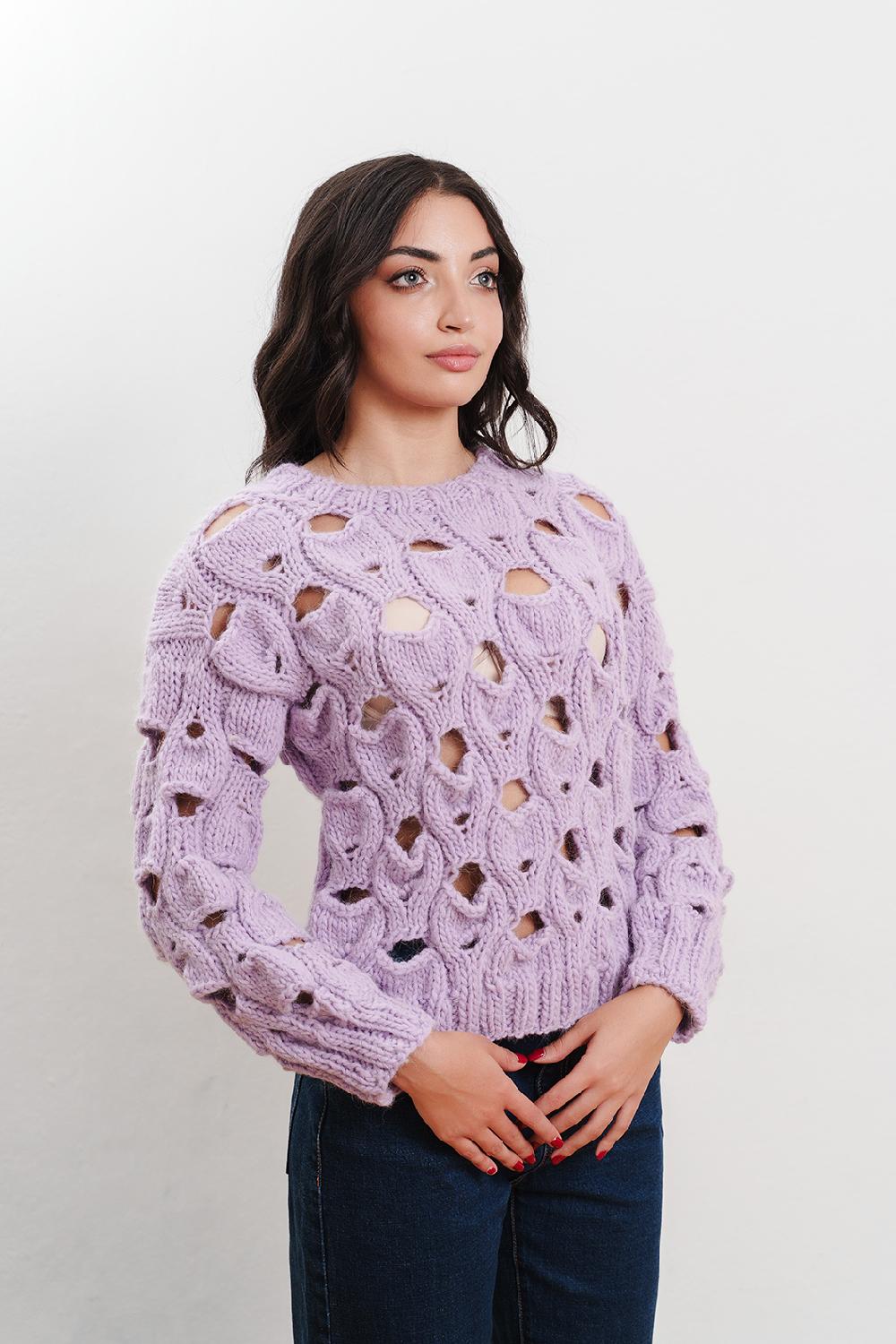 Tricot à Porter Maglia girocollo in lana traforata all over Online