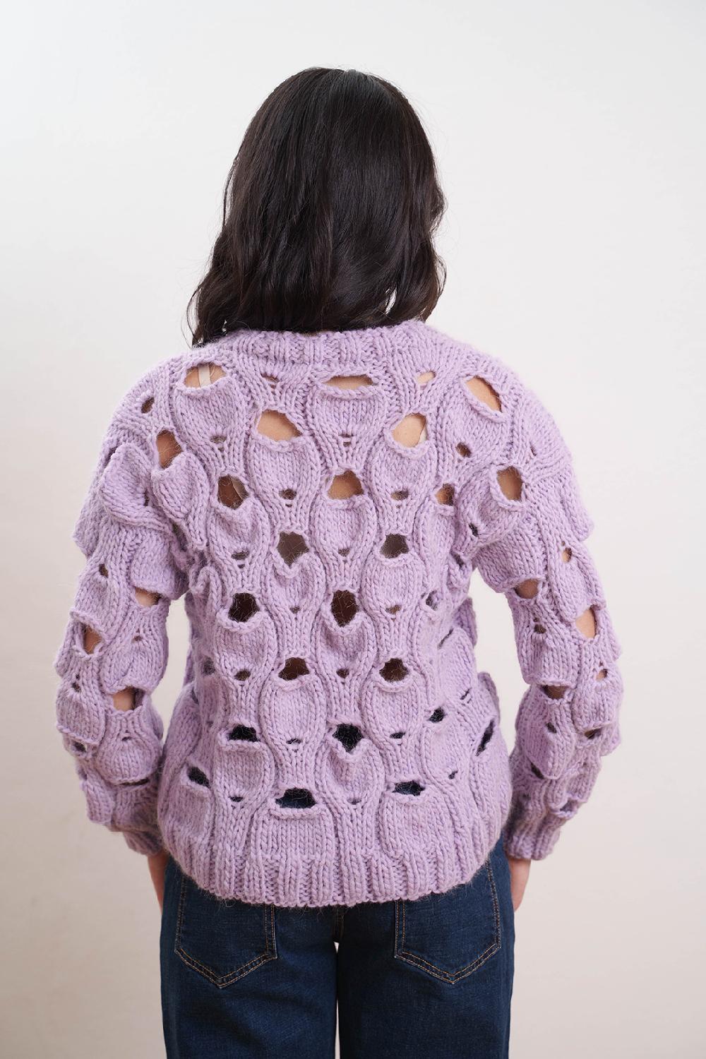Tricot à Porter Maglia girocollo in lana traforata all over Online