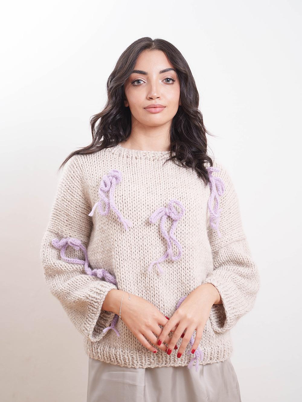Tricot à Porter Maglia giro fiocchi applicati Outlet