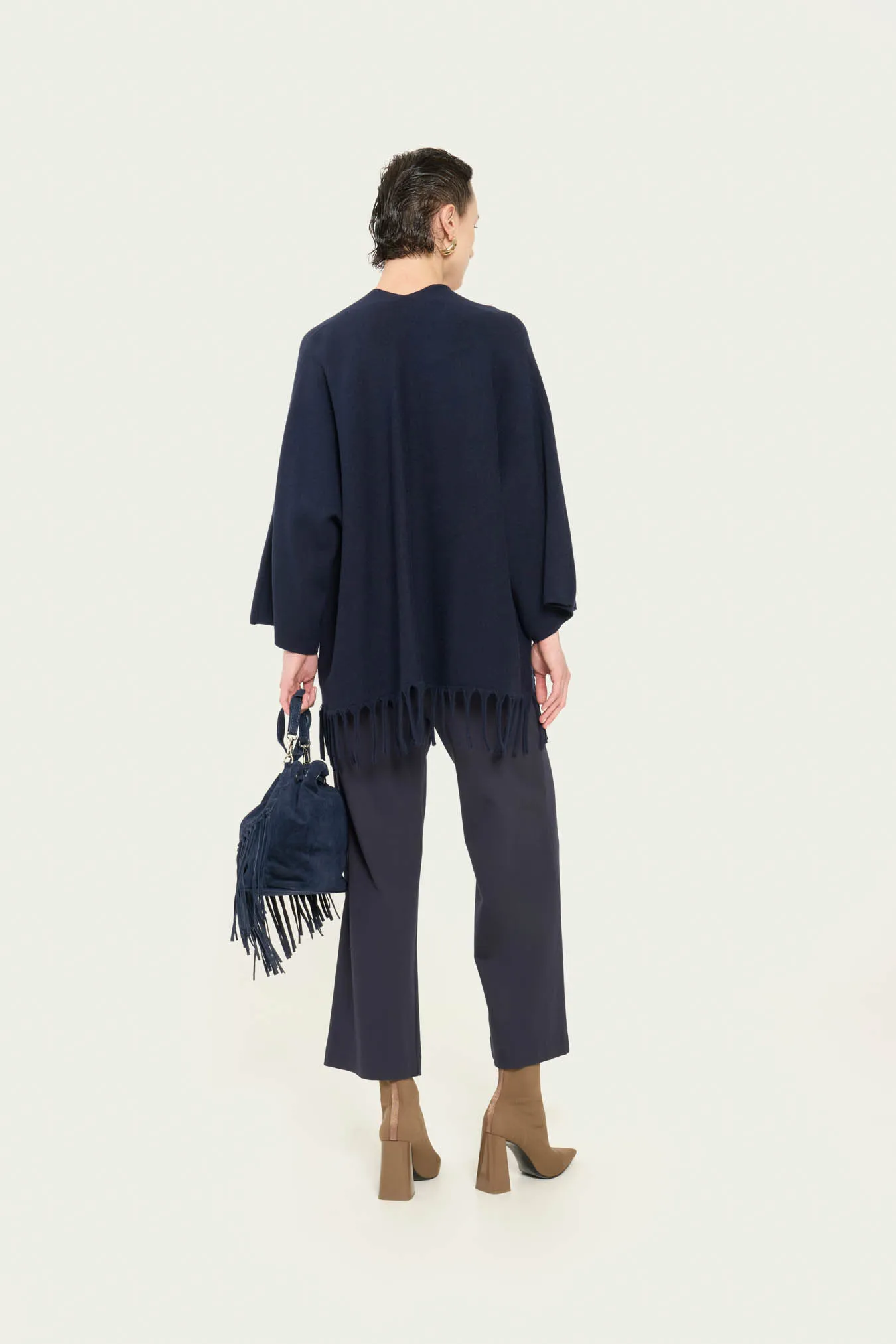 ﻿Vicario cinque Cardigan over viscosa con frange Mildred Acquista Ora