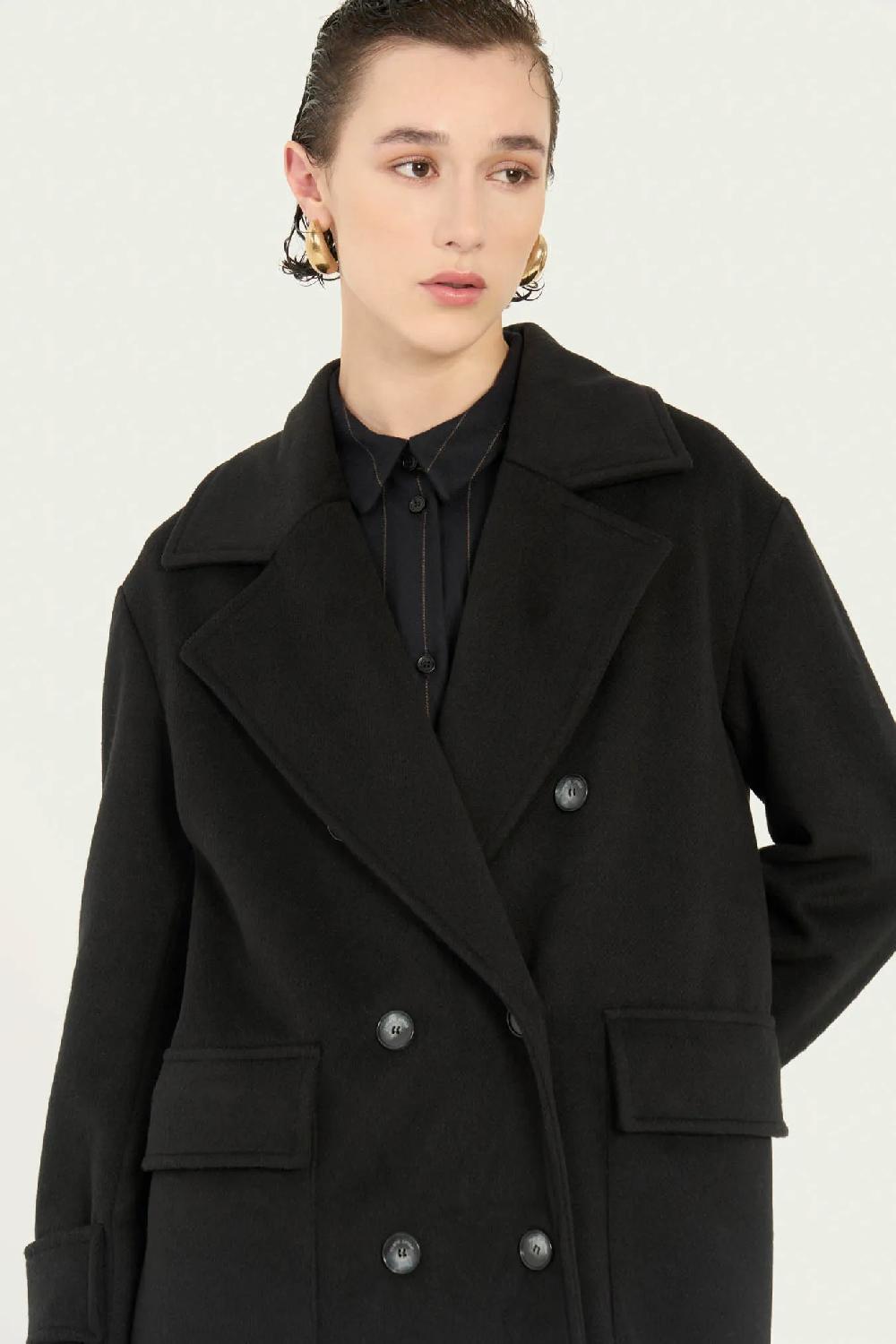 Vicario cinque Cappotto doppiopetto oversize nero Cate Sconto