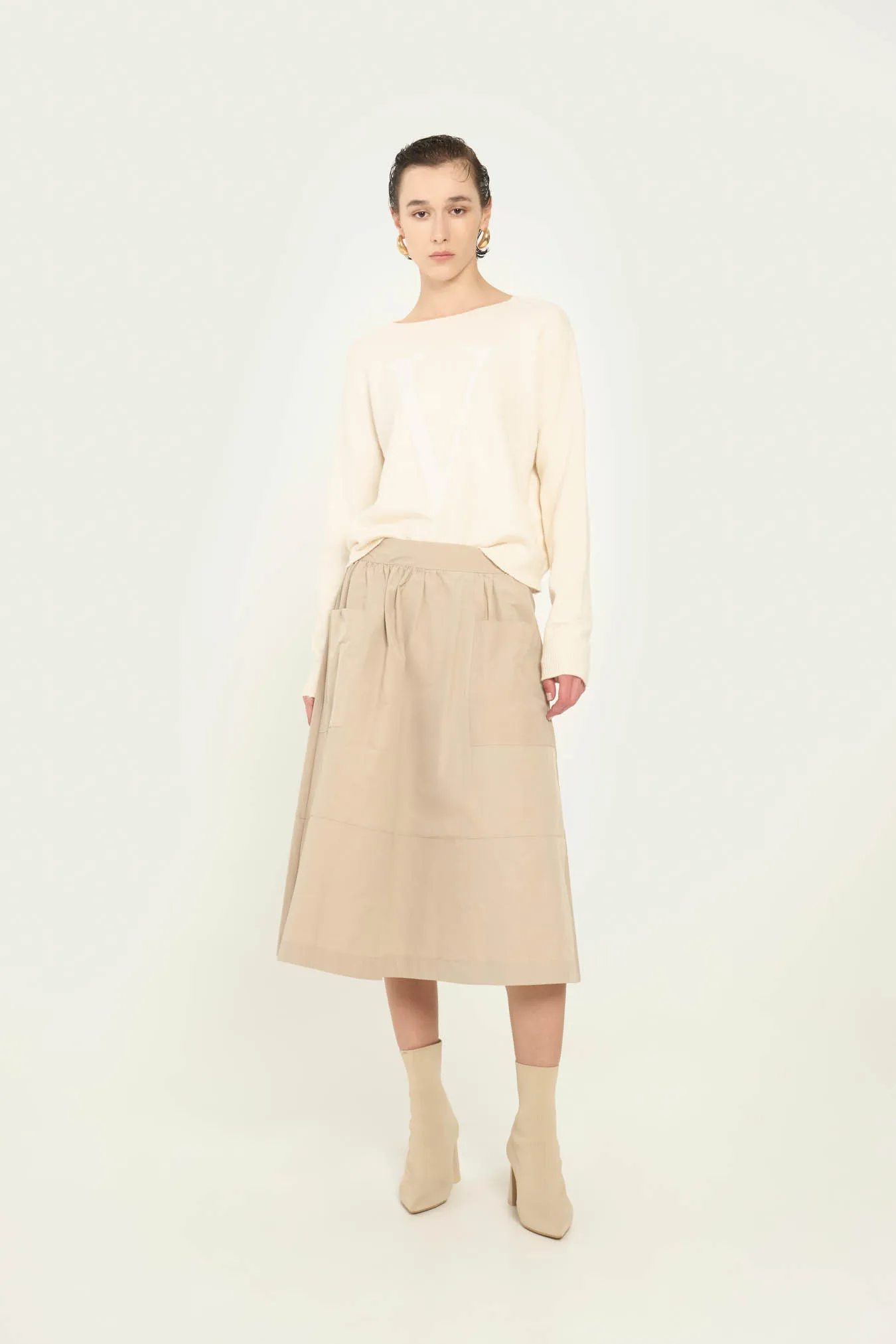 Vicario cinque Gonna midi svasata beige Giada