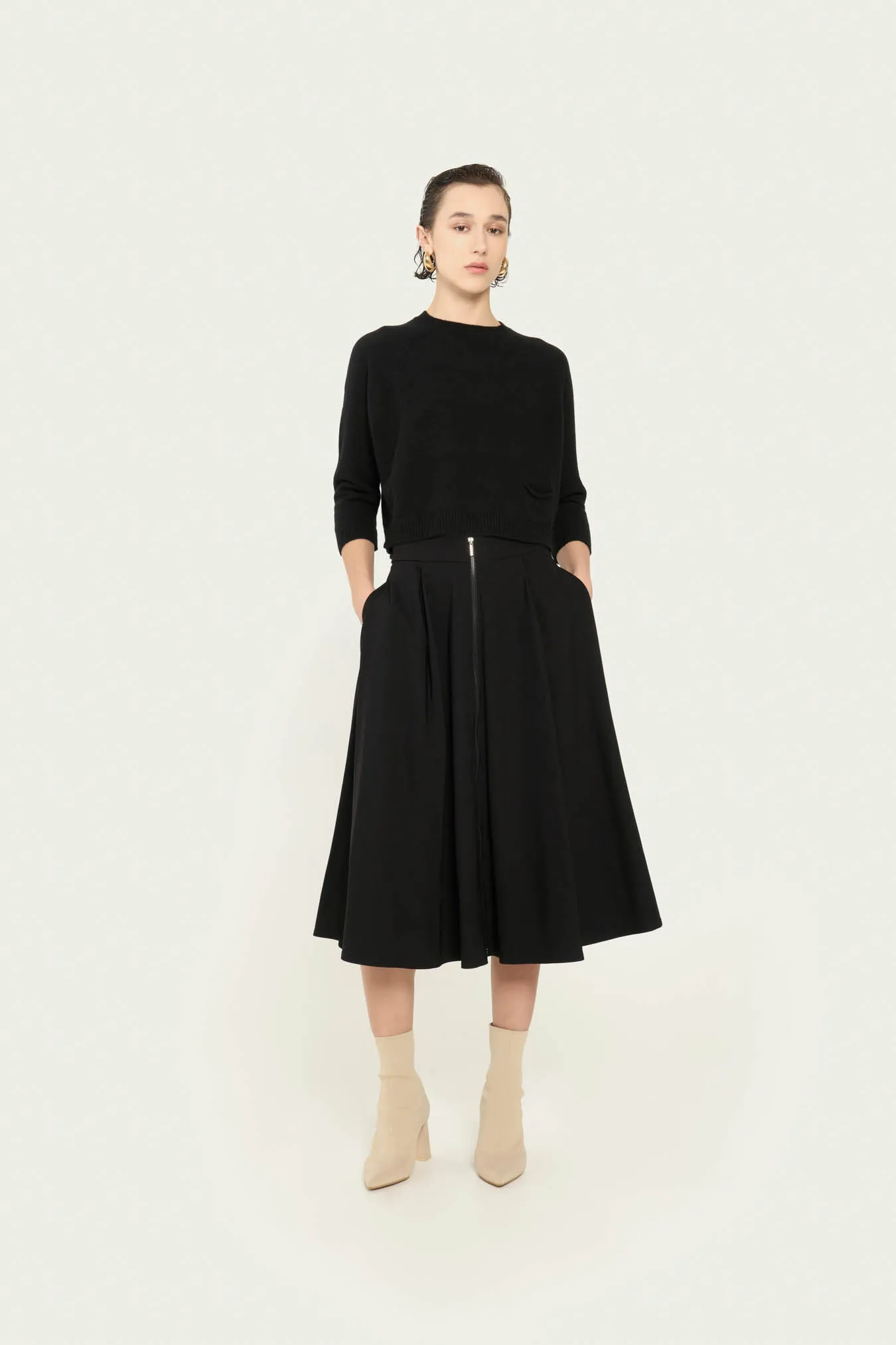 Vicario cinque Gonna midi nera con cerniera davanti Guendalina Moda