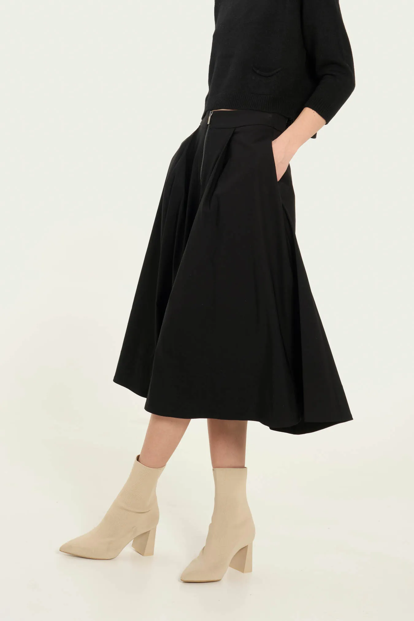 Vicario cinque Gonna midi nera con cerniera davanti Guendalina Moda