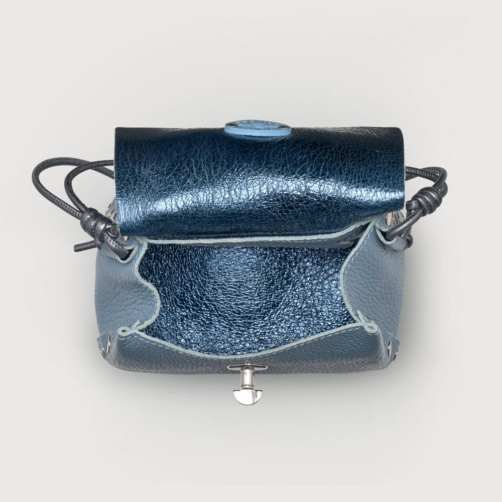Zanellato BORSA POSTINA® SUPER BABY IN PELLE LAMINATA BLUE CARTA DA ZUCCHERO | Zanellato Negozio