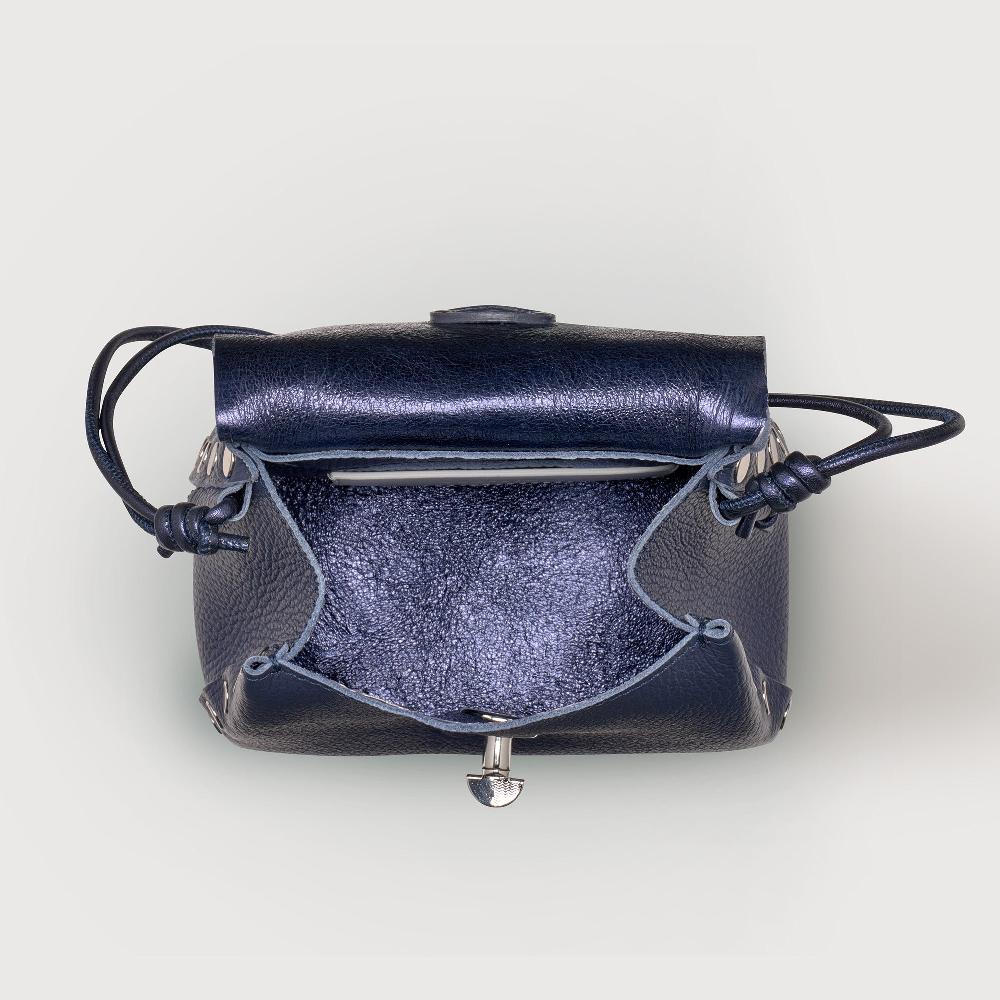 Zanellato BORSA POSTINA® SUPER BABY IN PELLE LAMINATA BLUE NAVY SAVOIA | Zanellato In Saldo