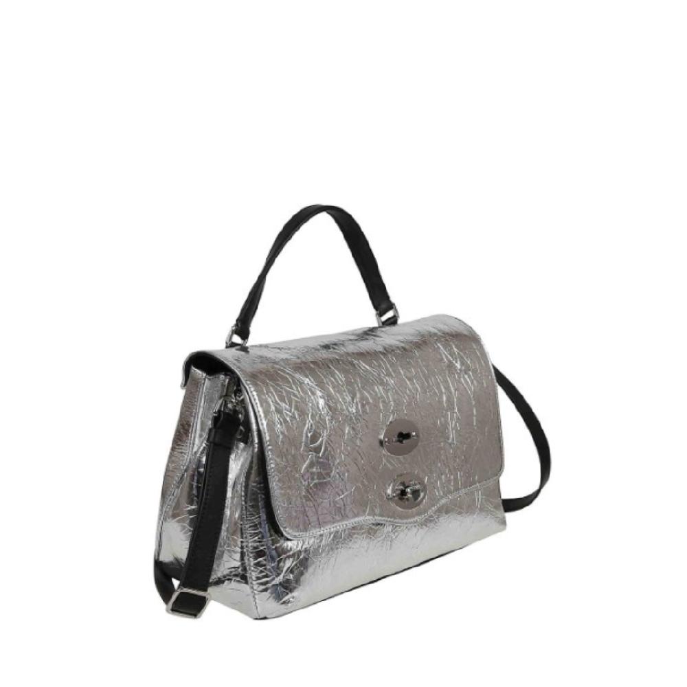 Zanellato BORSA POSTINA® SMALL IN PELLE LAMINATA GREY ARGENTO | Zanellato Fino Al -60%