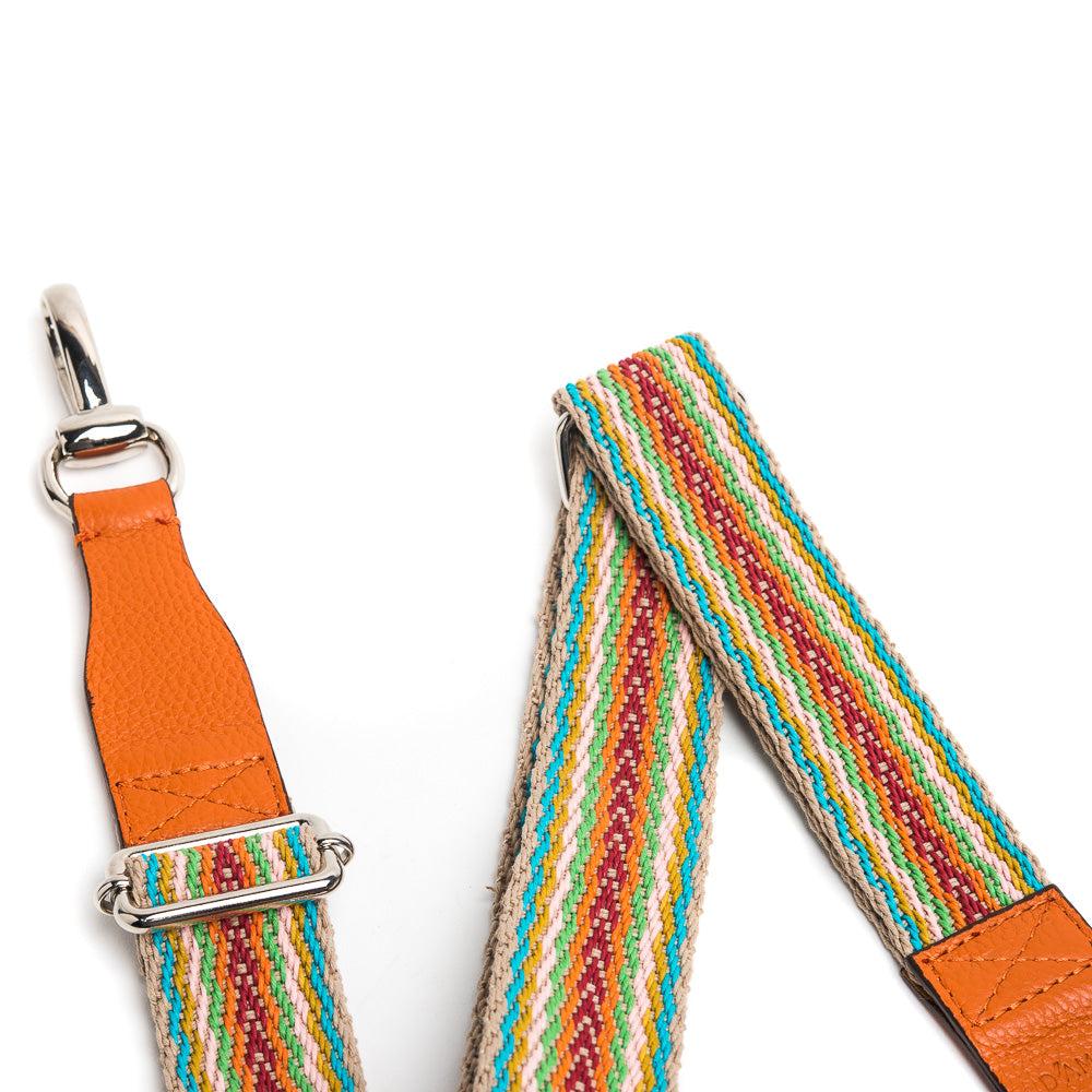 D'AMICO Tracolla Nastro Spigato Multicolore + Stampa Alce Arancione Saldi Di Fabbrica