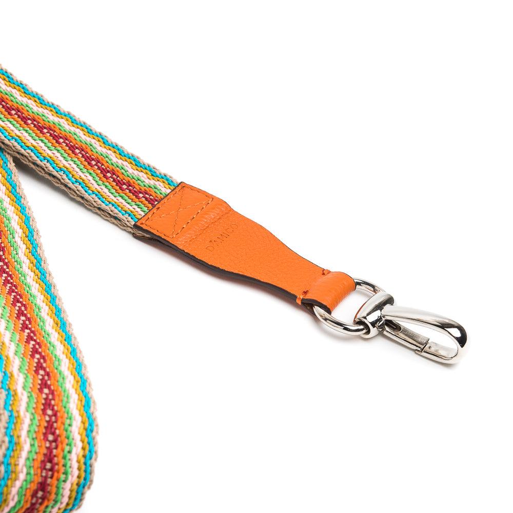 D'AMICO Tracolla Nastro Spigato Multicolore + Stampa Alce Arancione Saldi Di Fabbrica