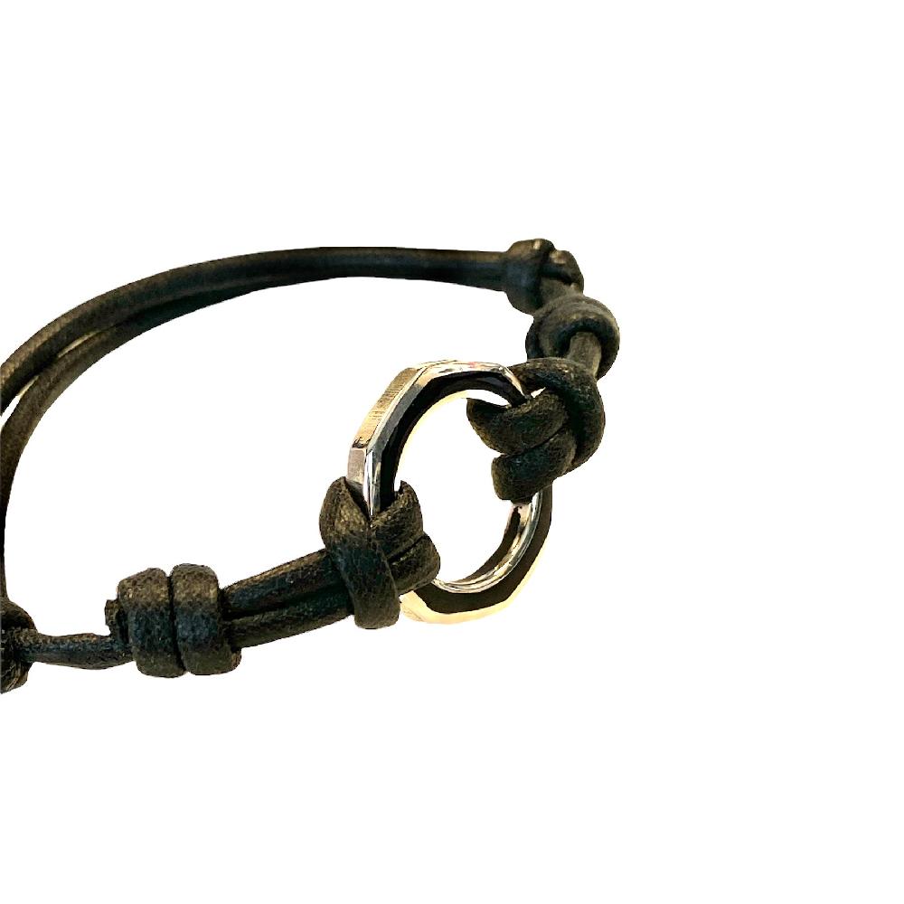 D'AMICO Bracciale Anella Laccata Nero + Cordone Cerato Nero Only for today