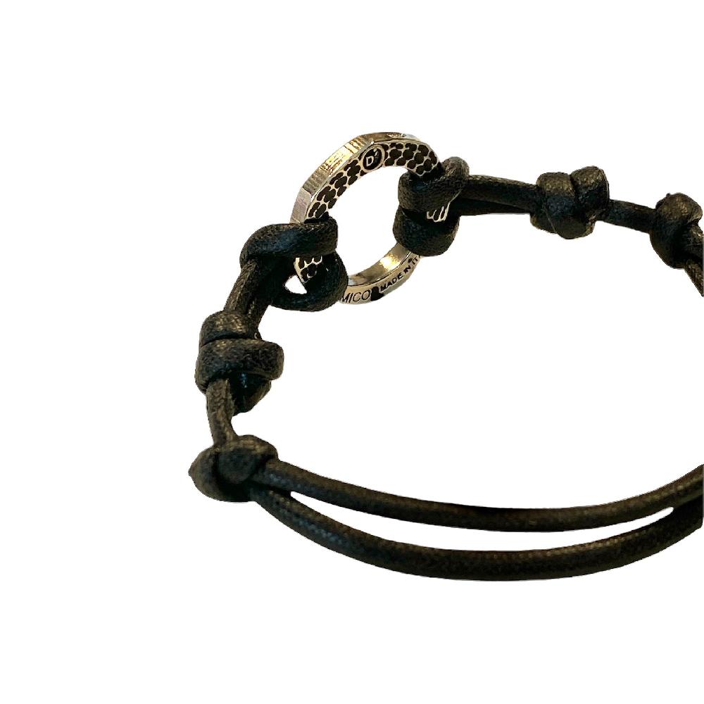 D'AMICO Bracciale Anella Laccata Nero + Cordone Cerato Nero Only for today