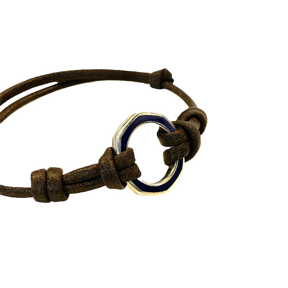 D'AMICO Bracciale Anella Laccata Blu Navy + Cordone Cerato Testa Moro Offerta speciale della fabbrica