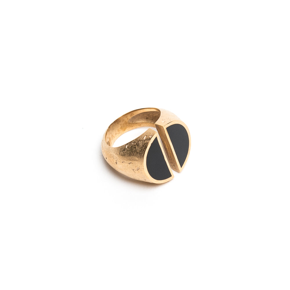 D'AMICO Anello Taglio Bronzo con Lacca Nera Italy