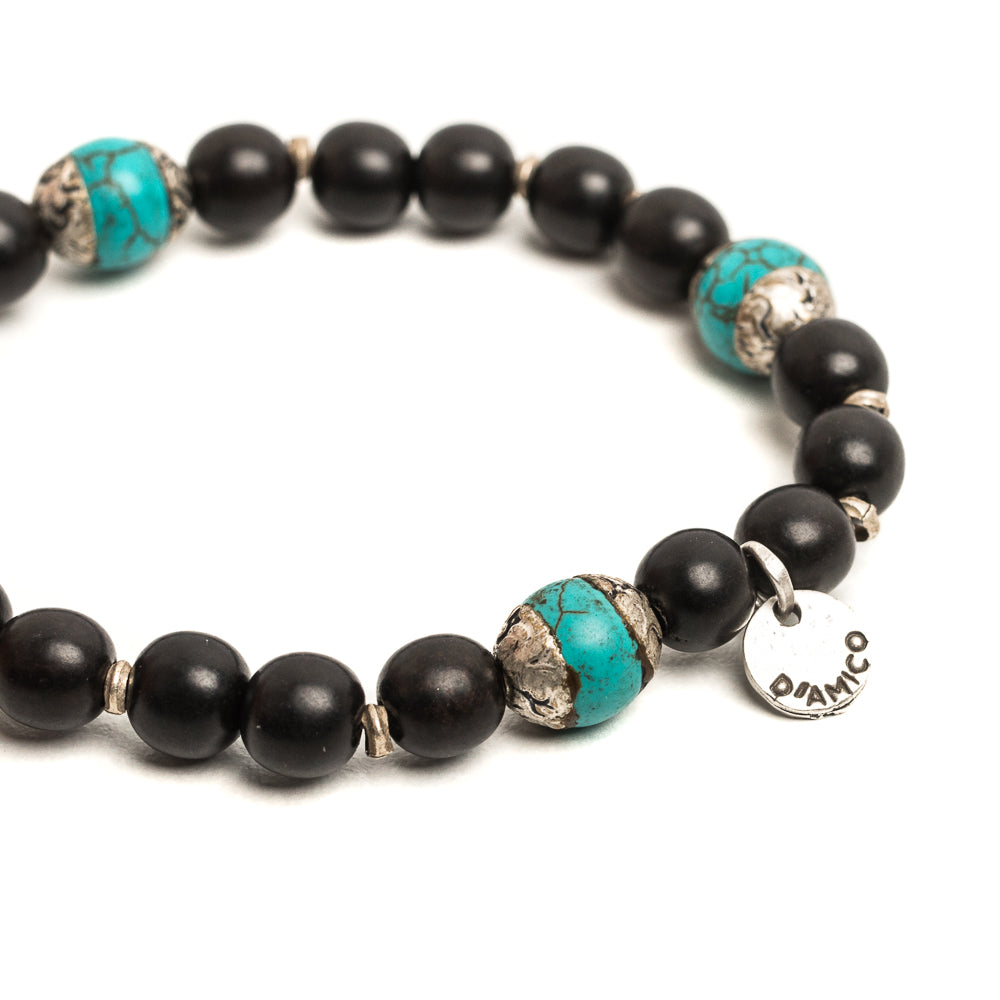 D'AMICO Bracciale Ameya + Elastico Legno Nero + Turchese Negozi Online