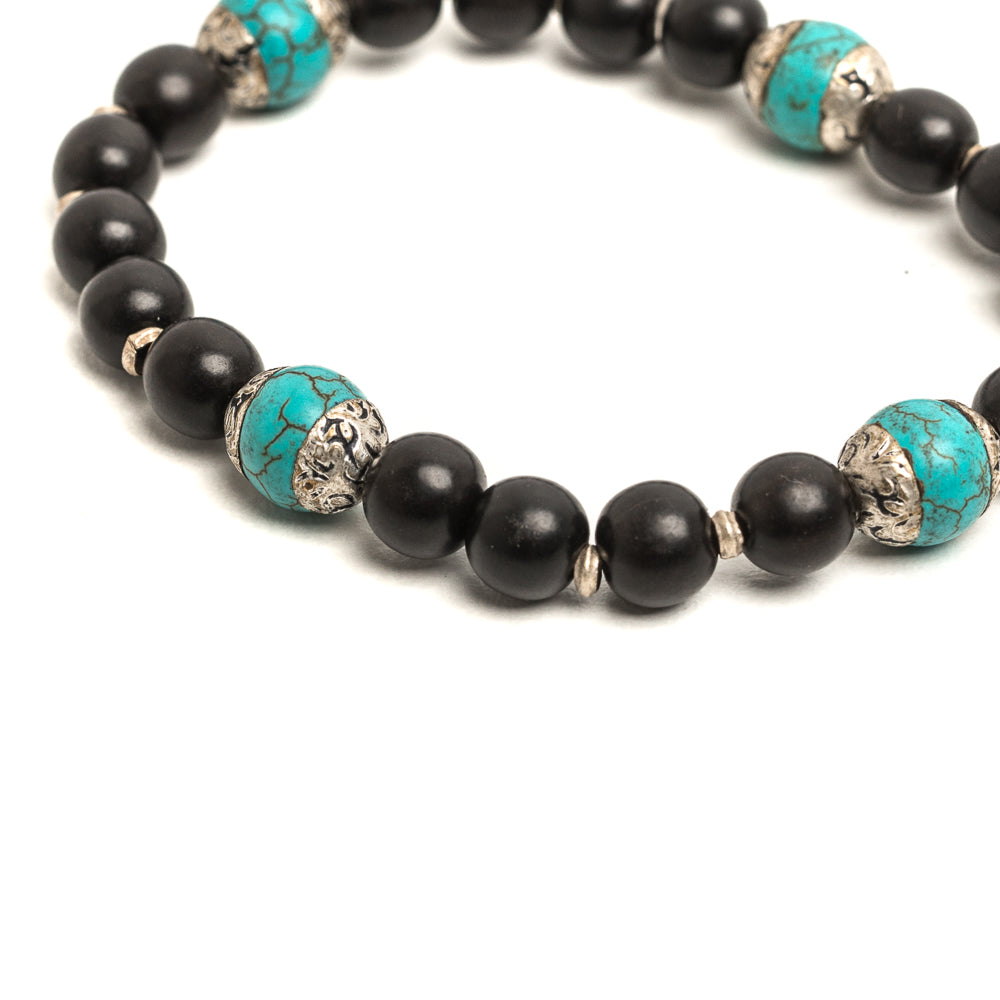 D'AMICO Bracciale Ameya + Elastico Legno Nero + Turchese Negozi Online