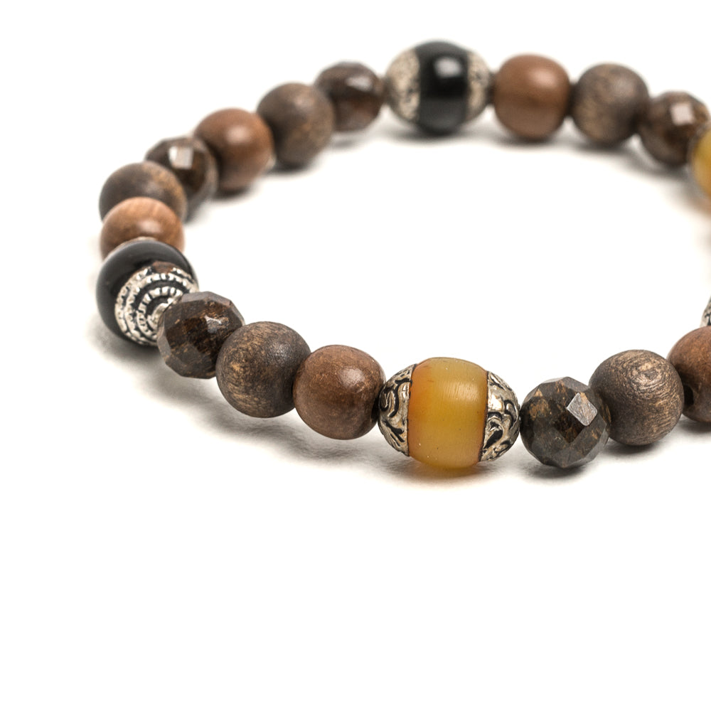 D'AMICO Bracciale Iresh / Elastico Perle Tuareg + Legno + Bronzite Acquista Ora