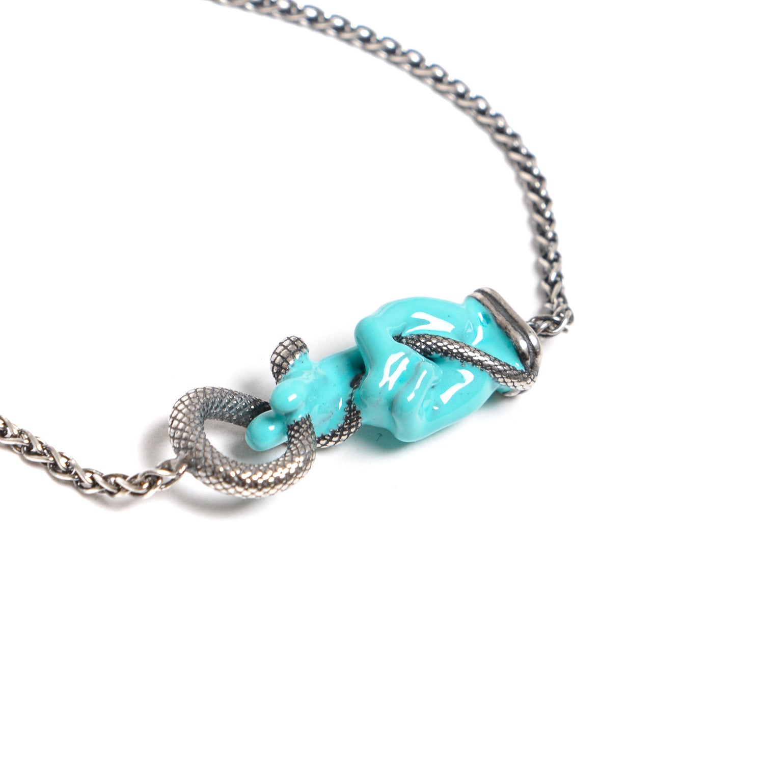 D'AMICO Bracciale Catenina con "Good Luck" Laccato Turchese Prezzo basso