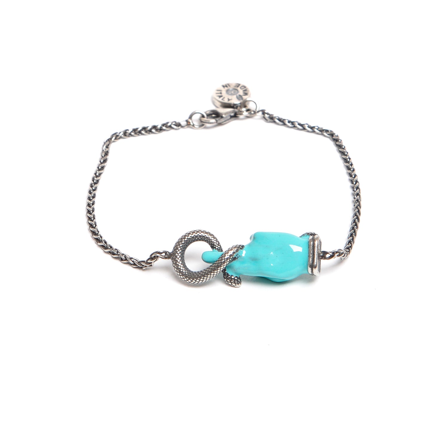 D'AMICO Bracciale Catenina con "Good Luck" Laccato Turchese Prezzo basso