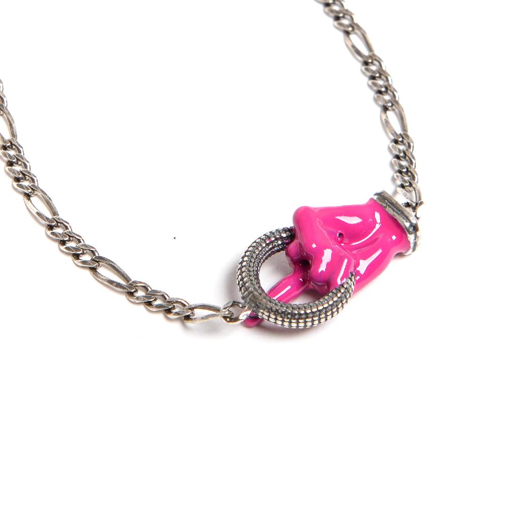 D'AMICO Bracciale Catenina con "Fuck" Laccato Fucsia Ritorno libero